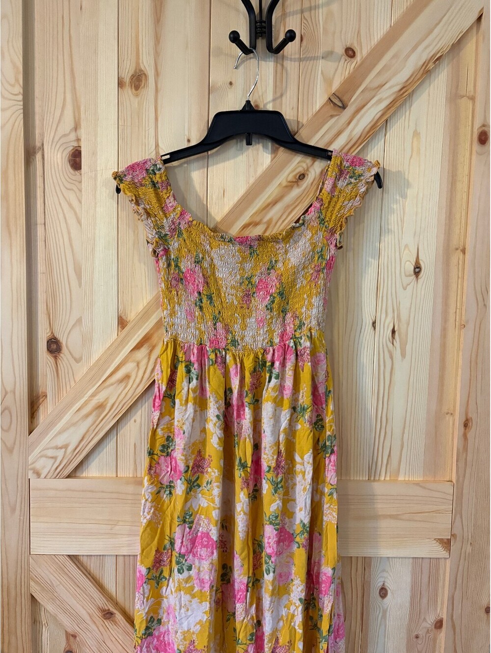 LARK + GREY Floral Yellow and Pink Viscose Dress Large